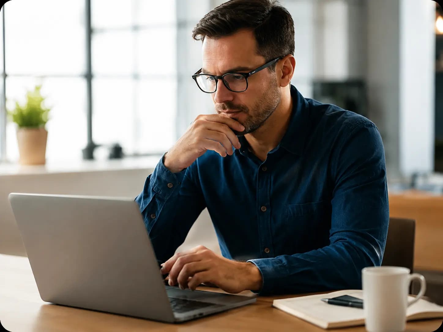 Właściciel restauracji pracujący przy laptopie